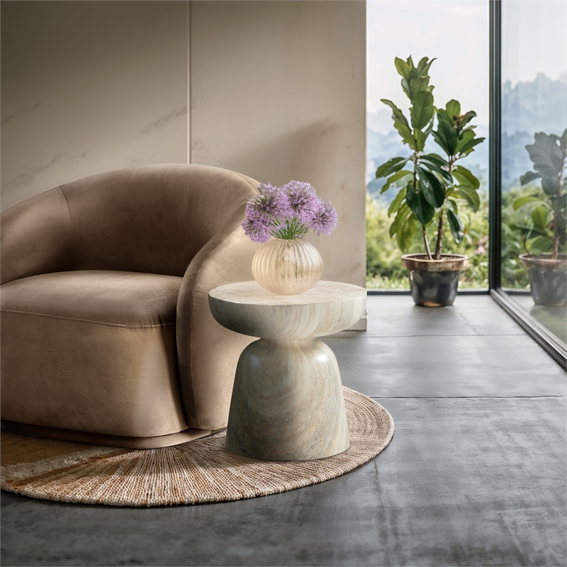Afuera Living Contemporary Travertine Finish Concrete Indoor/Outdoor End Table