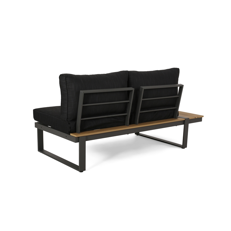 Afuera Living Gray Wood Left Arm Outdoor Sofa with Aluminum Frame