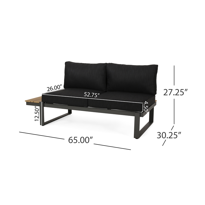 Afuera Living Gray Wood Left Arm Outdoor Sofa with Aluminum Frame