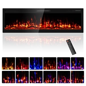 Afuera Living Black 60&quot Ultra-Thin Electric Fireplace with 3D HD Flames & Remote