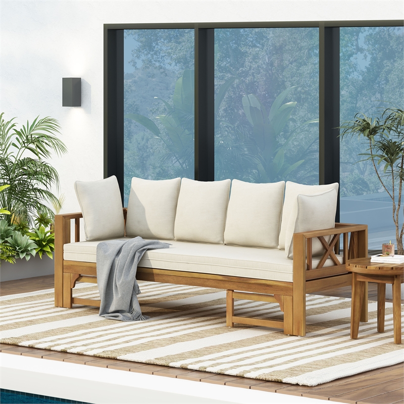 Afuera Living Acacia Wood Outdoor Extendable 3-Seater Sofa Daybed