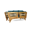 Afuera Living Wood Expandable Blue Daybed Patio Couch with Adjustable Armrests