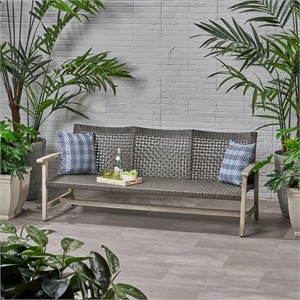 Afuera Living Acacia Wood Outdoor 3-Seater Patio Sofa in Gray