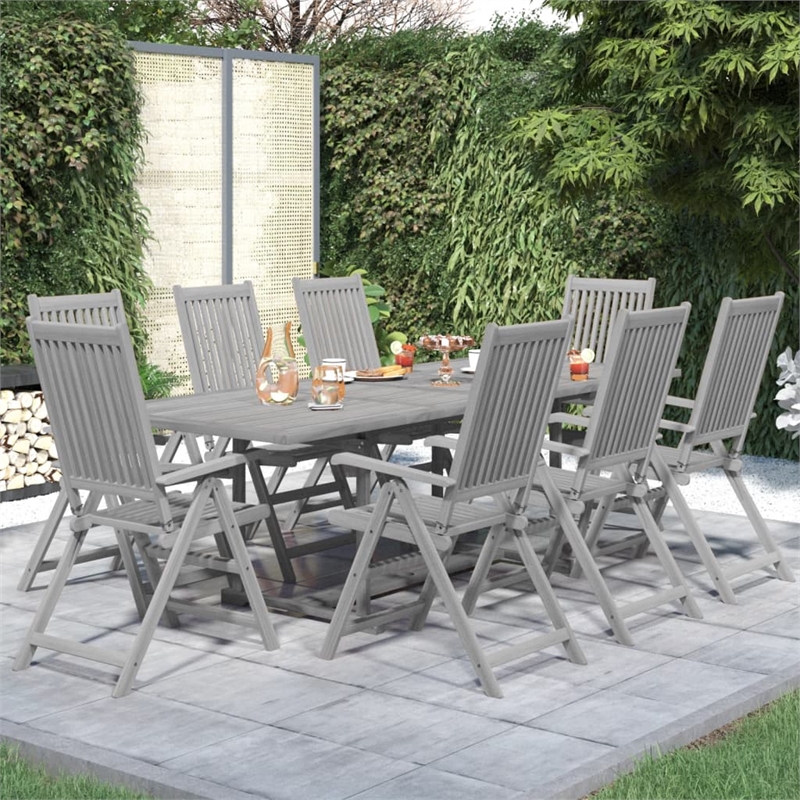 Afuera Living Solid Acacia Wood Standard Extendable Garden Dining Set in Gray