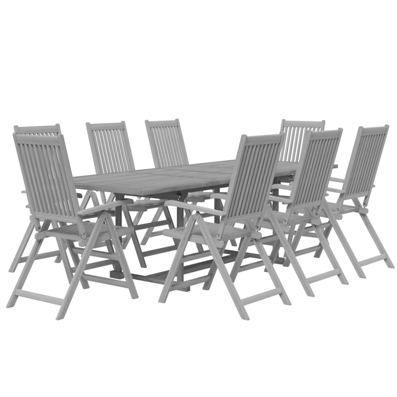 Afuera Living Solid Acacia Wood Standard Extendable Garden Dining Set in Gray