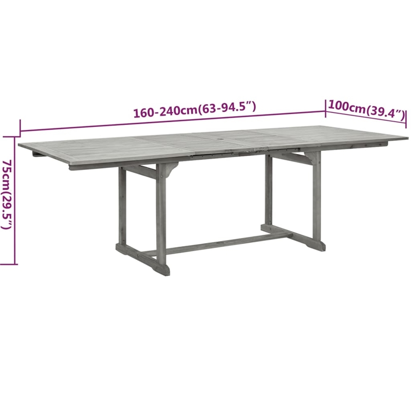 Afuera Living Solid Acacia Wood Standard Extendable Garden Dining Set in Gray