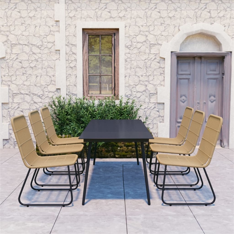 Afuera Living Dining Set Oak Poly Rattan 7 Piece Set Stackable Dining Set