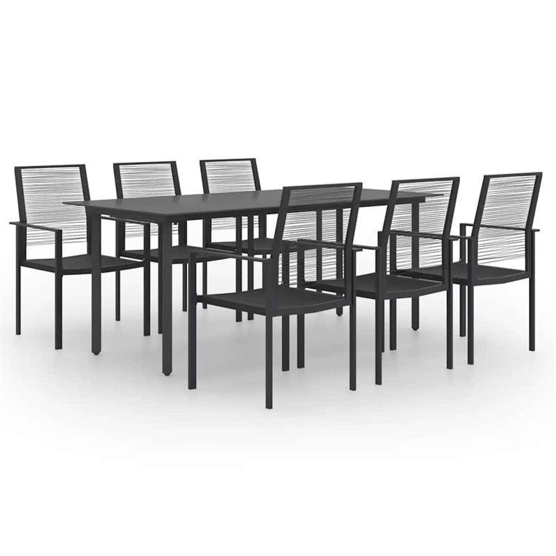 Afuera Living Powder-Coated Steel/PVC Hollow Rattan Dining Set in Black