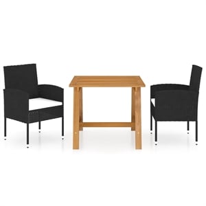 Afuera Living Solid Acacia Wood Standard Durable Dining Set in Black/Cream White