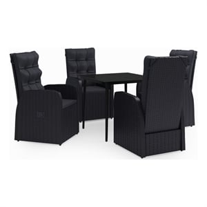 Afuera Living PE Rattan/Powder-Coated Steel/Glass Garden Dining Set in Black
