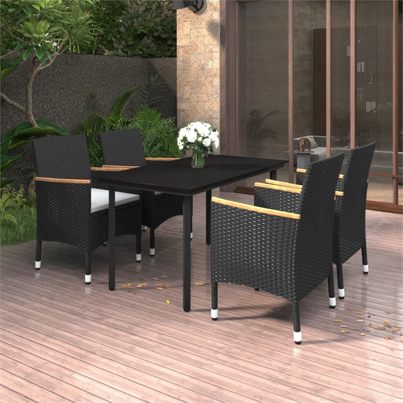 Afuera Living Contemporary 5 Piece PE Rattan Garden Dining Set in Black