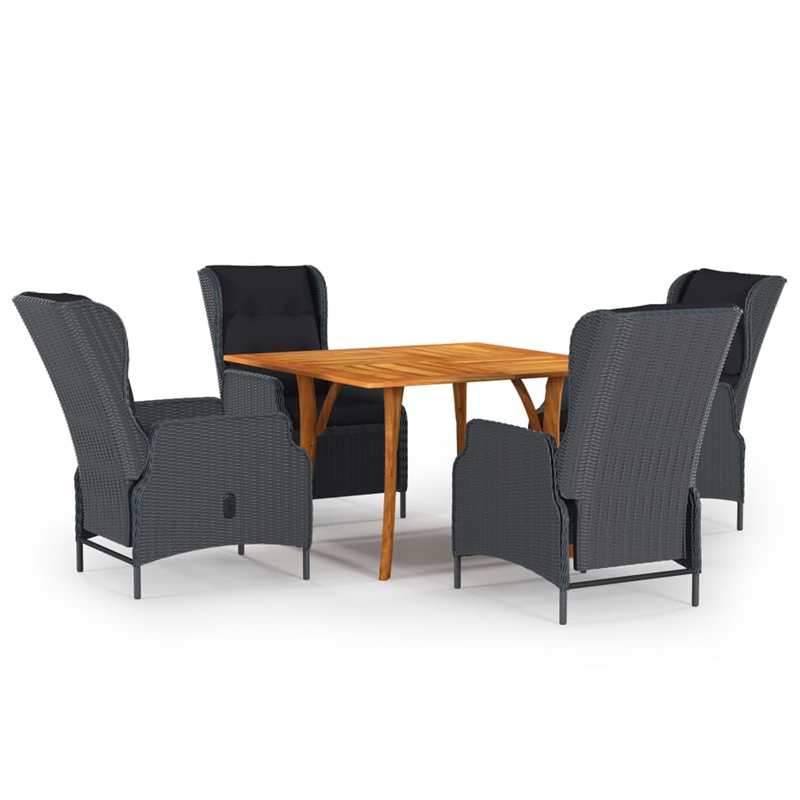 Afuera Living Solid Acacia Wood Medium Dining Set Square Dining Set in Dark Gray