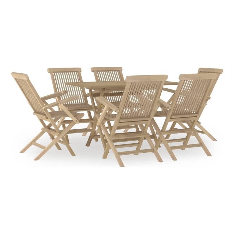 Afuera Living Solid Teak Wood Medium Foldable Garden Dining Set in Gray