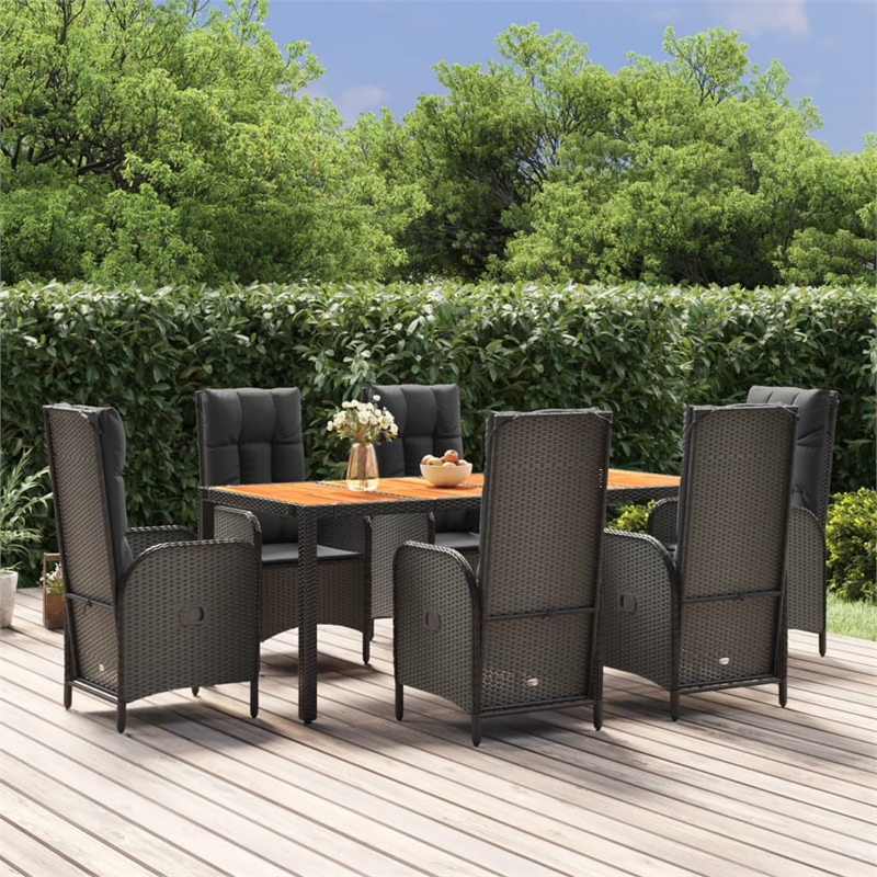 Afuera Living Rattan/Acacia Wood/Powder-Coated Steel Garden Dining Set in Black
