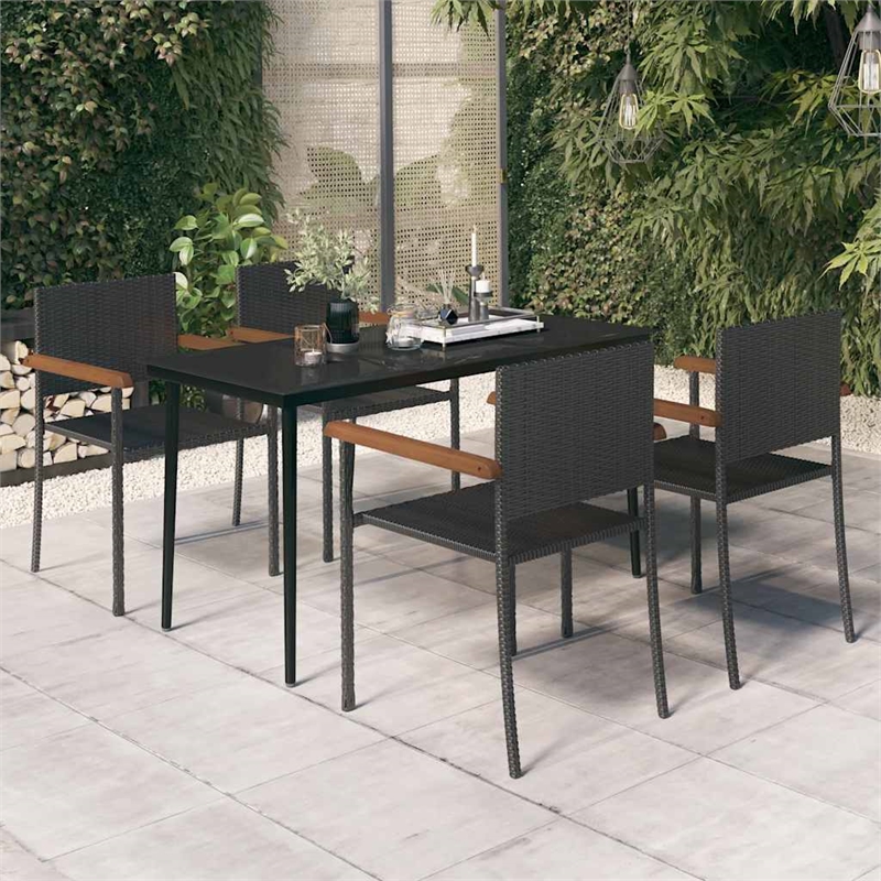 Afuera Living Contemporary Garden Dining Set in Powder-Coated Black