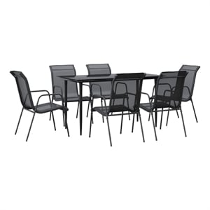 Afuera Living 7 Piece Steel Garden Dining Set in Black/Anthracite