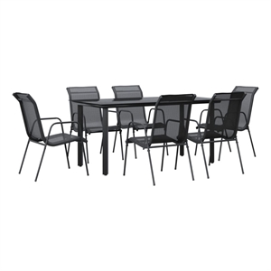 Afuera Living 7 Piece Steel Garden Dining Set in Black/Anthracite