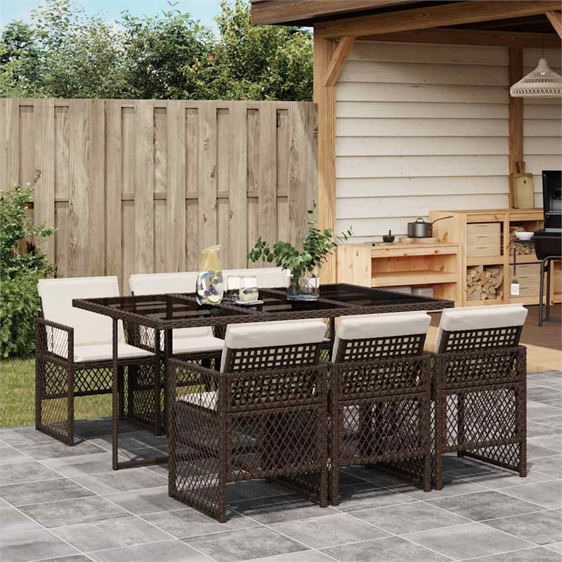 Afuera Living 7 Piece Poly Rattan Garden Dining Set in Brown/Cream White