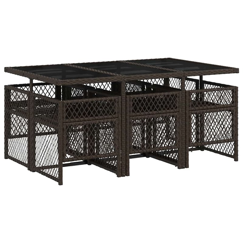 Afuera Living 7 Piece Poly Rattan Garden Dining Set in Brown/Cream White