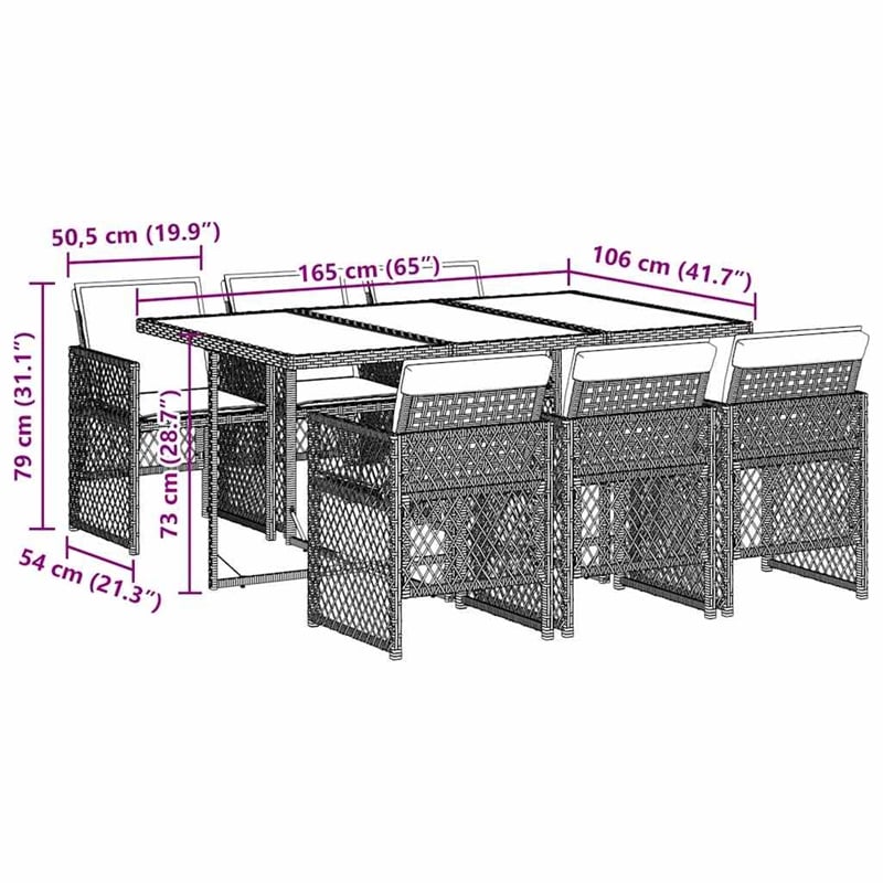 Afuera Living 7 Piece Poly Rattan Garden Dining Set in Brown/Cream White