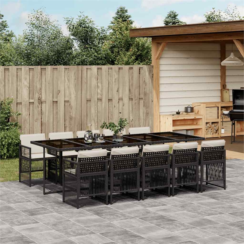 Afuera Living 11 Piece Poly Rattan Garden Dining Set in Black/Cream White