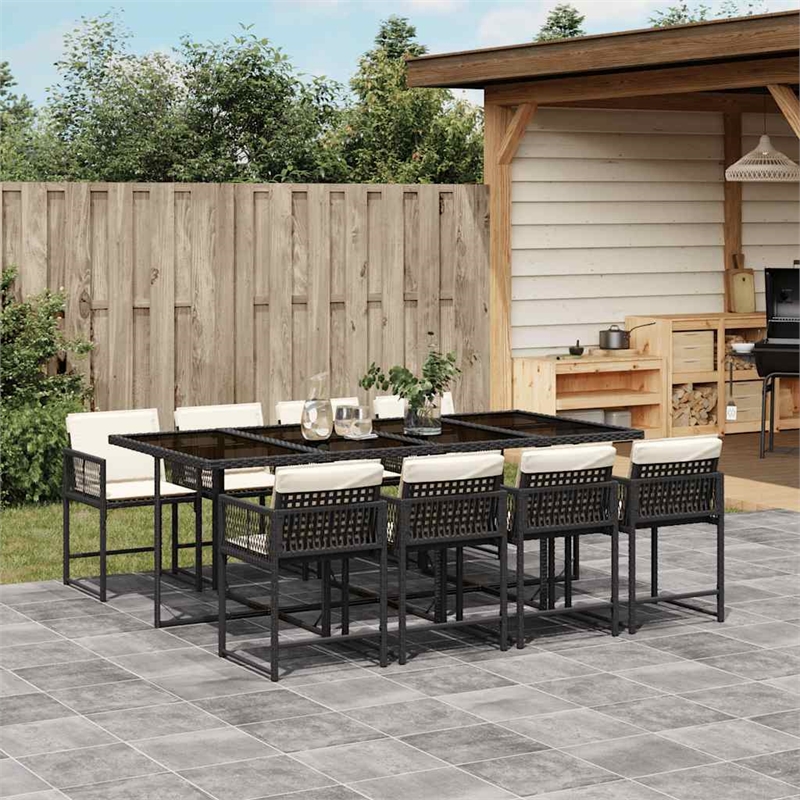 Afuera Living 9 Piece Poly Rattan Garden Dining Set in Black/Cream White