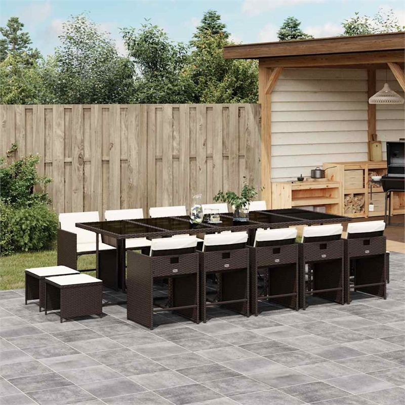 Afuera Living Contemporary Rattan Garden Dining Set in Black/Cream White