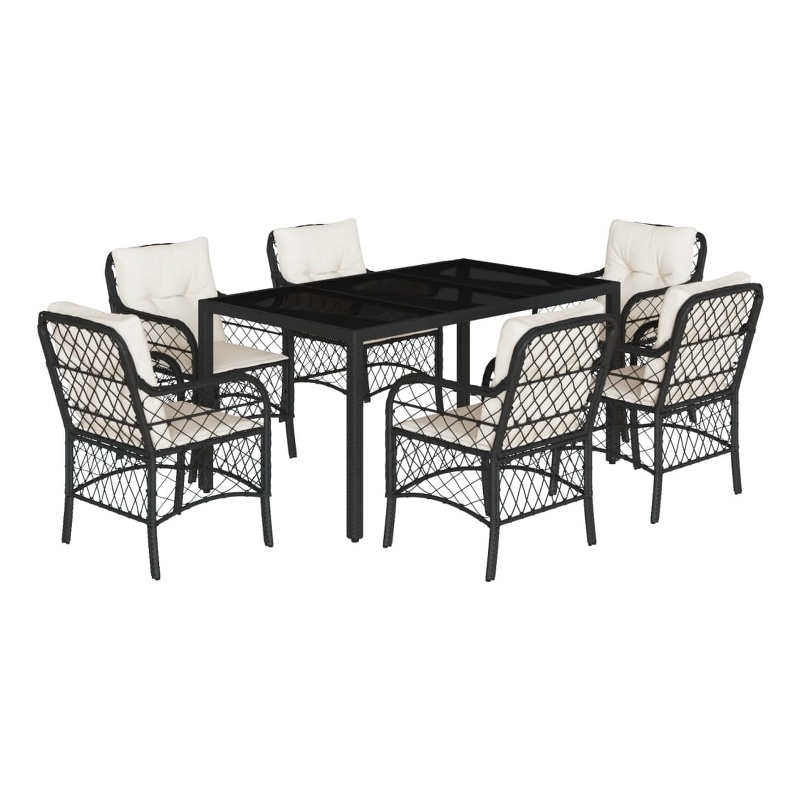 Afuera Living 7 Piece Poly Rattan Garden Dining Set in Black/Cream White