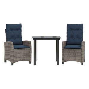 Afuera Living 3 Piece Poly Rattan Garden Dining Set in Gray/Black/Navy Blue