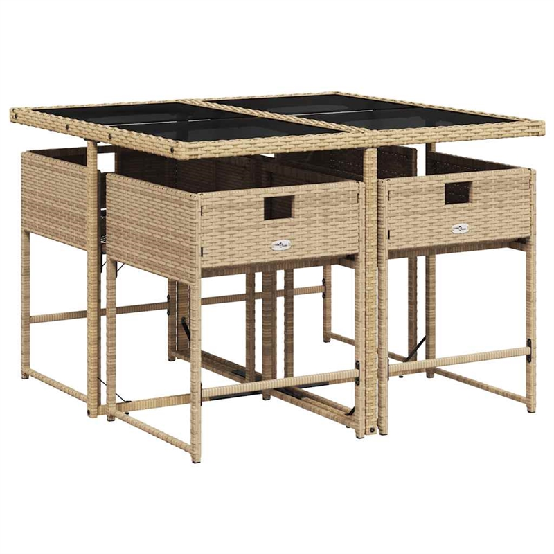Afuera Living 5 Piece Poly Rattan Garden Dining Set in Black/Cream White