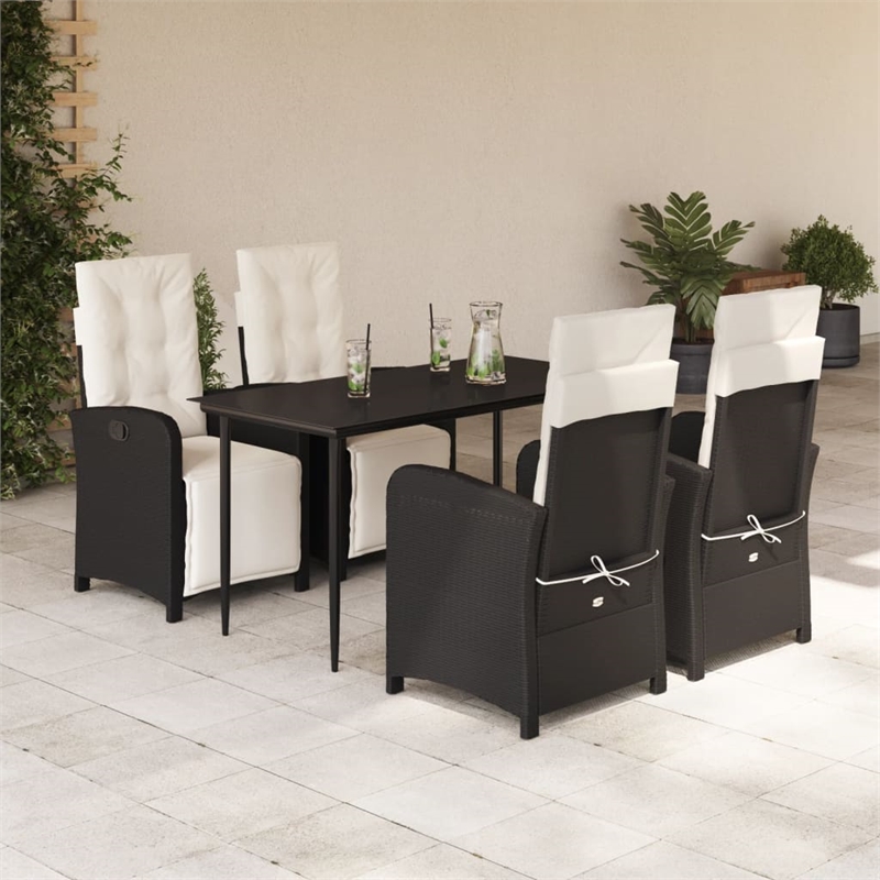 Afuera Living 5 Piece Poly Rattan Garden Dining Set in Black/Cream White