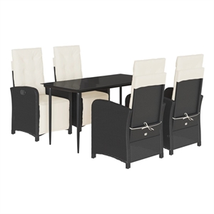 Afuera Living 5 Piece Poly Rattan Garden Dining Set in Black/Cream White