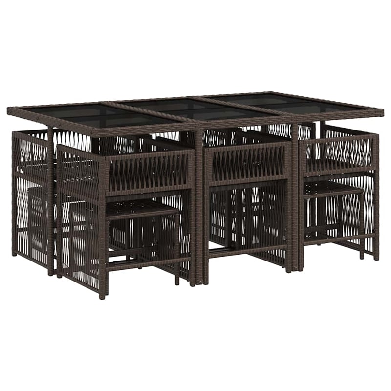 Afuera Living 11 Piece Rattan Garden Dining Set in Brown/Cream white