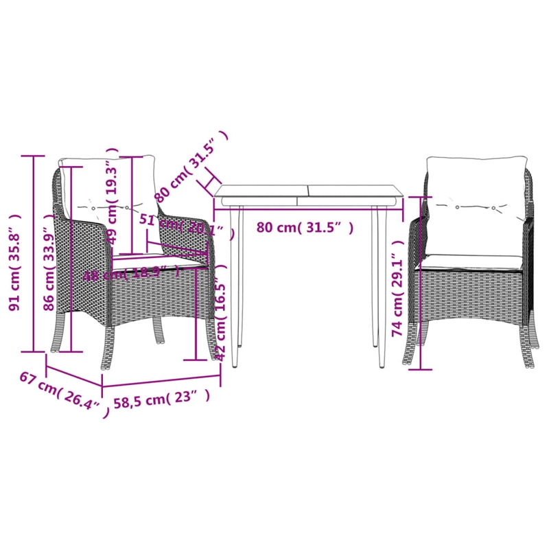 Afuera Living Contemporary 3 Piece Garden Dining Set in Black