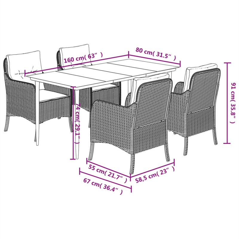 Afuera Living 5 Piece Poly Rattan Garden Dining Set in Black/Cream White