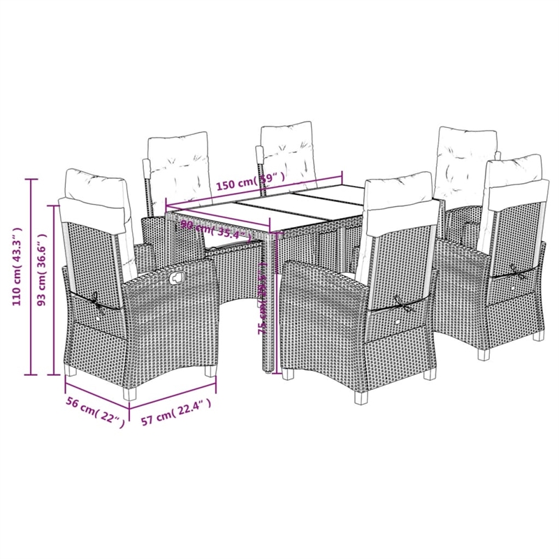 Afuera Living 7 Piece Poly Rattan Garden Dining Set in Black/Cream White