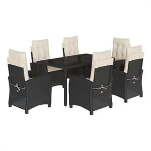 Afuera Living 7 Piece Poly Rattan Garden Dining Set in Black/Cream White