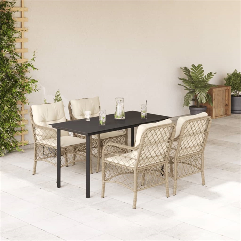 Afuera Living 5 Piece Poly Rattan Garden Dining Set in Black/Cream White