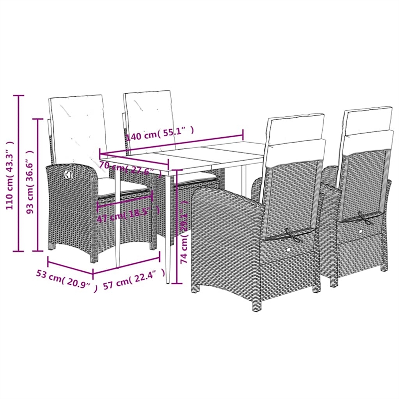 Afuera Living Contemporary 5 Piece Garden Dining Set in Gray