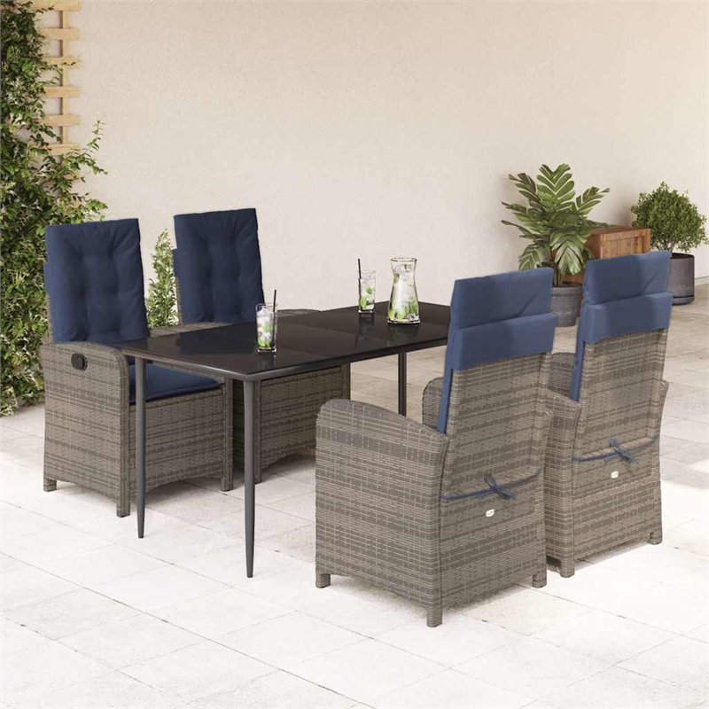 Afuera Living 5 Piece Poly Rattan Garden Dining Set with Cushions in Gray