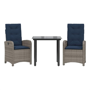 Afuera Living Contemporary 3 Piece Poly Rattan Garden Dining Set in Gray