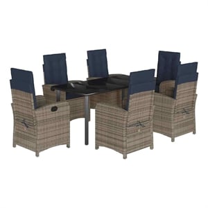 Afuera Living 7 Piece Rattan Garden Dining Set in Gray/Black/Navy Blue