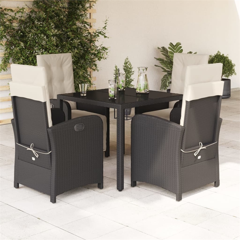 Afuera Living 5 Piece Poly Rattan Garden Dining Set in Black/Cream White