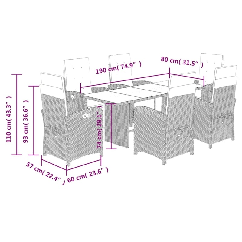 Afuera Living 7 Piece Poly Rattan Garden Dining Set in Black