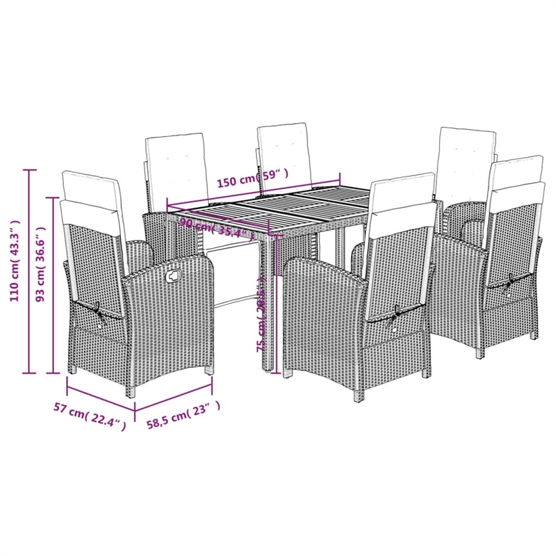 Afuera Living Contemporary 7 Piece Garden Dining Set in Gray