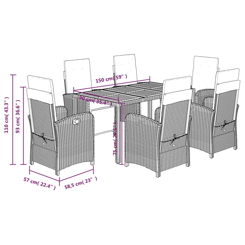 Afuera Living Contemporary Poly Rattan Garden Dining Set in Gray