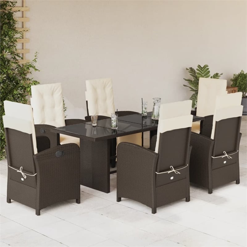 Afuera Living Contemporary 7 Piece Rattan Garden Dining Set in Brown