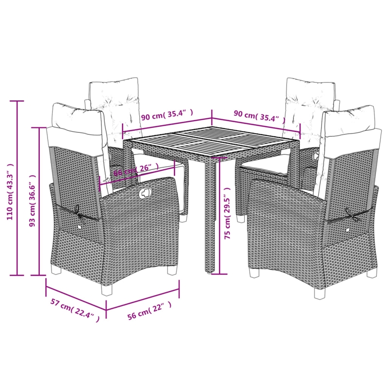 Afuera Living Contemporary Poly Rattan Garden Dining Set in Gray