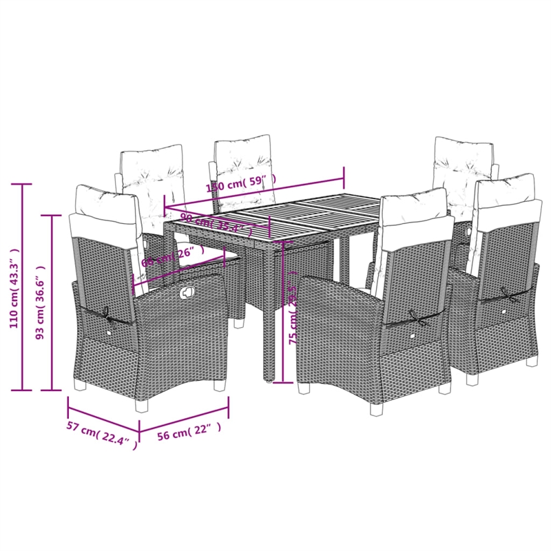 Afuera Living Contemporary 7 Piece Poly Rattan Garden Dining Set in Gray