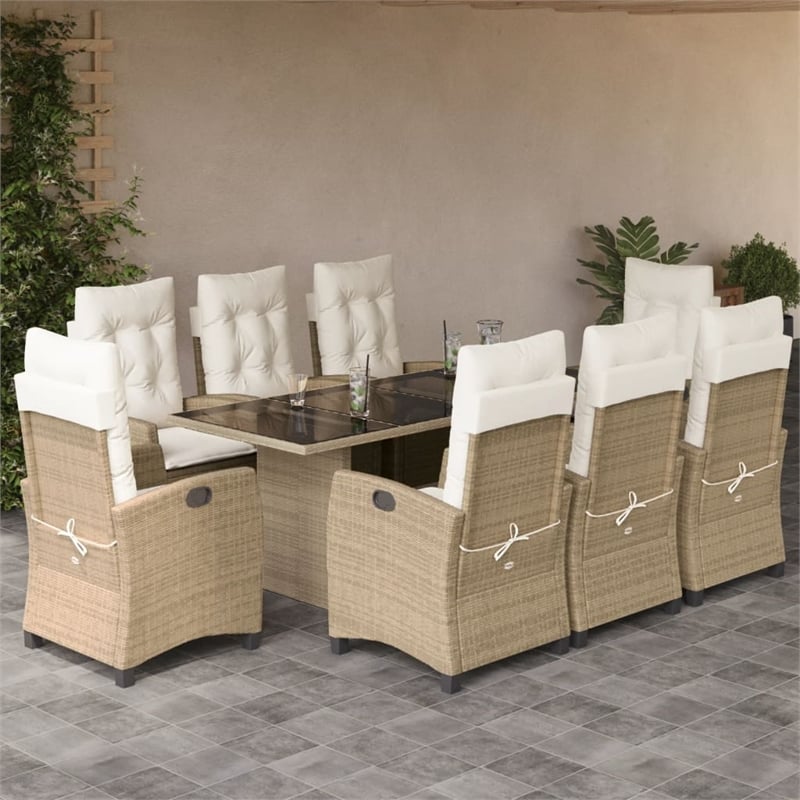 Afuera Living 9 Piece Poly Rattan Garden Dining Set in Beige